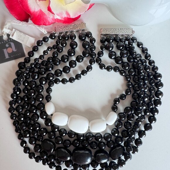 ROSANTICA MILANO Dramatic Blank and White Natural Stones Multi-strand Necklace - Picture 1 of 8